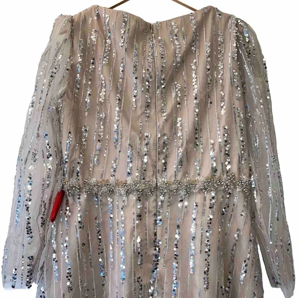 MAC DUGGAL 67859 dress maxi tan nude plus size 16 sequin wedding formal long NWT - Picture 8 of 15